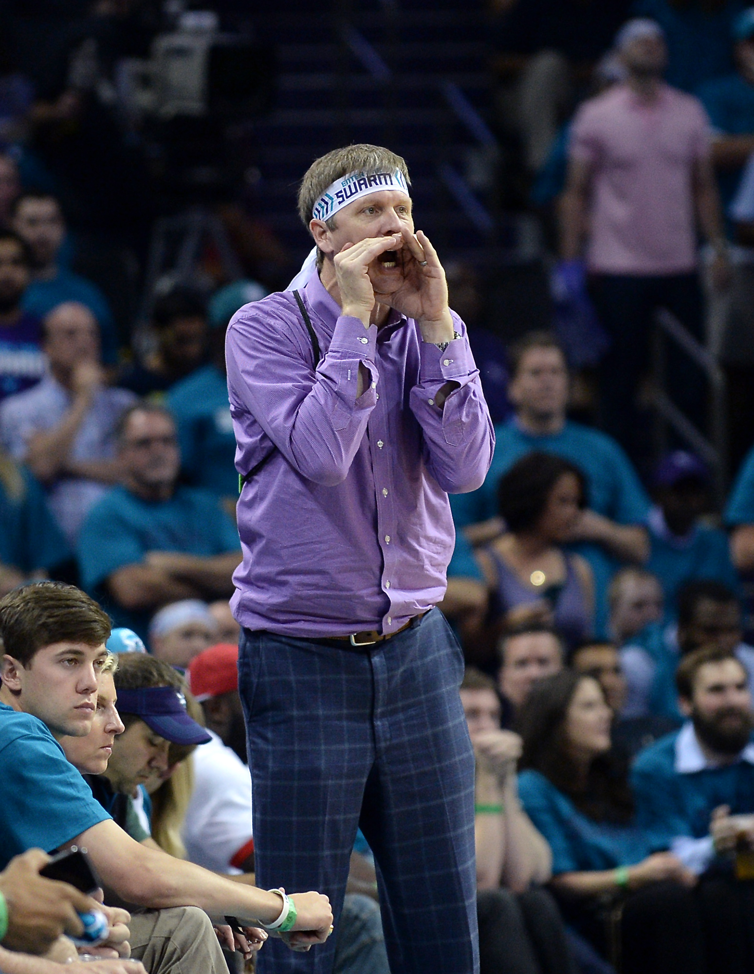 hornets purple shirt guy