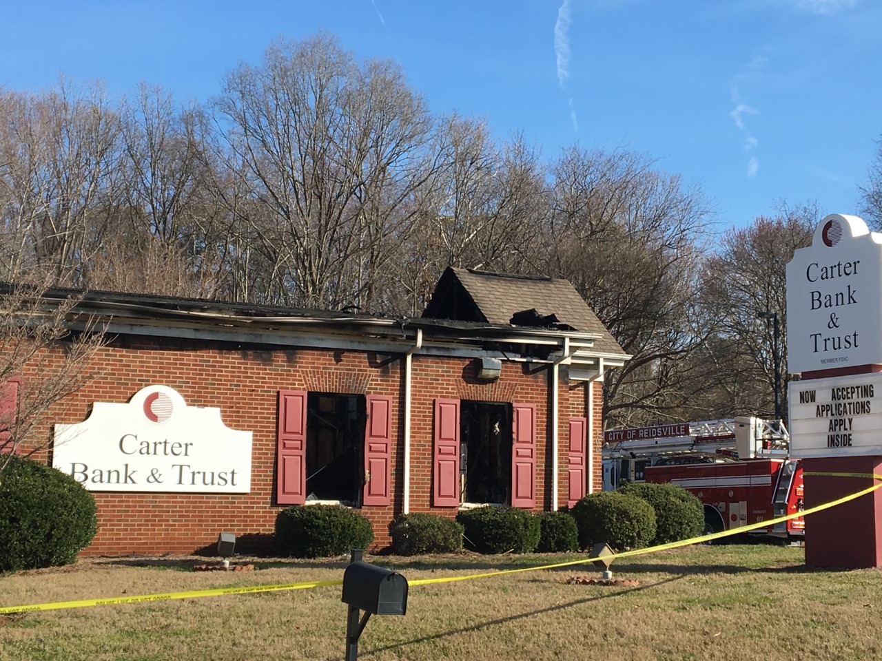 Fire Damages the Carter Bank & Trust In Reidsville
