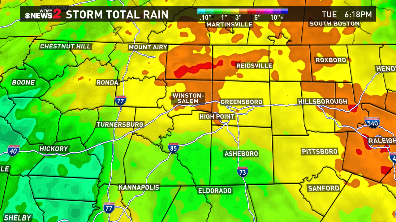 Rain Totals Across the Piedmont