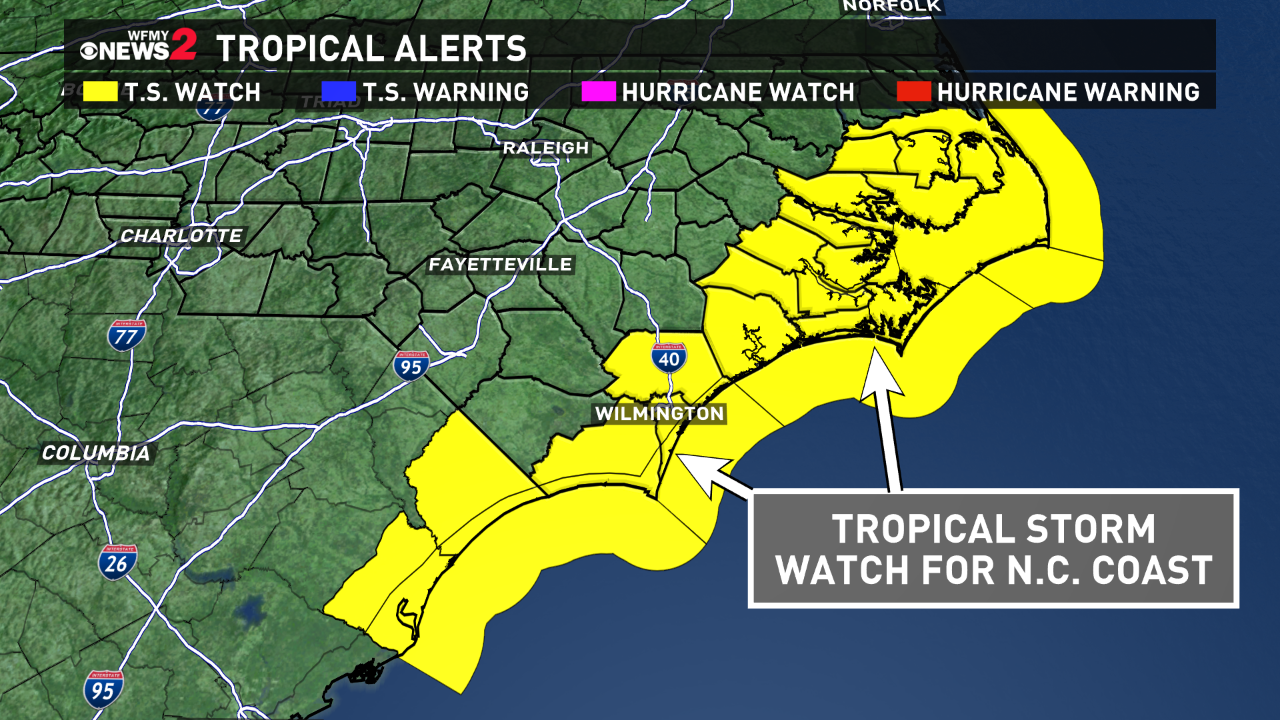 Heavy, Tropical Rain Headed to NC Coast; Tropical Storm Watch in Effect