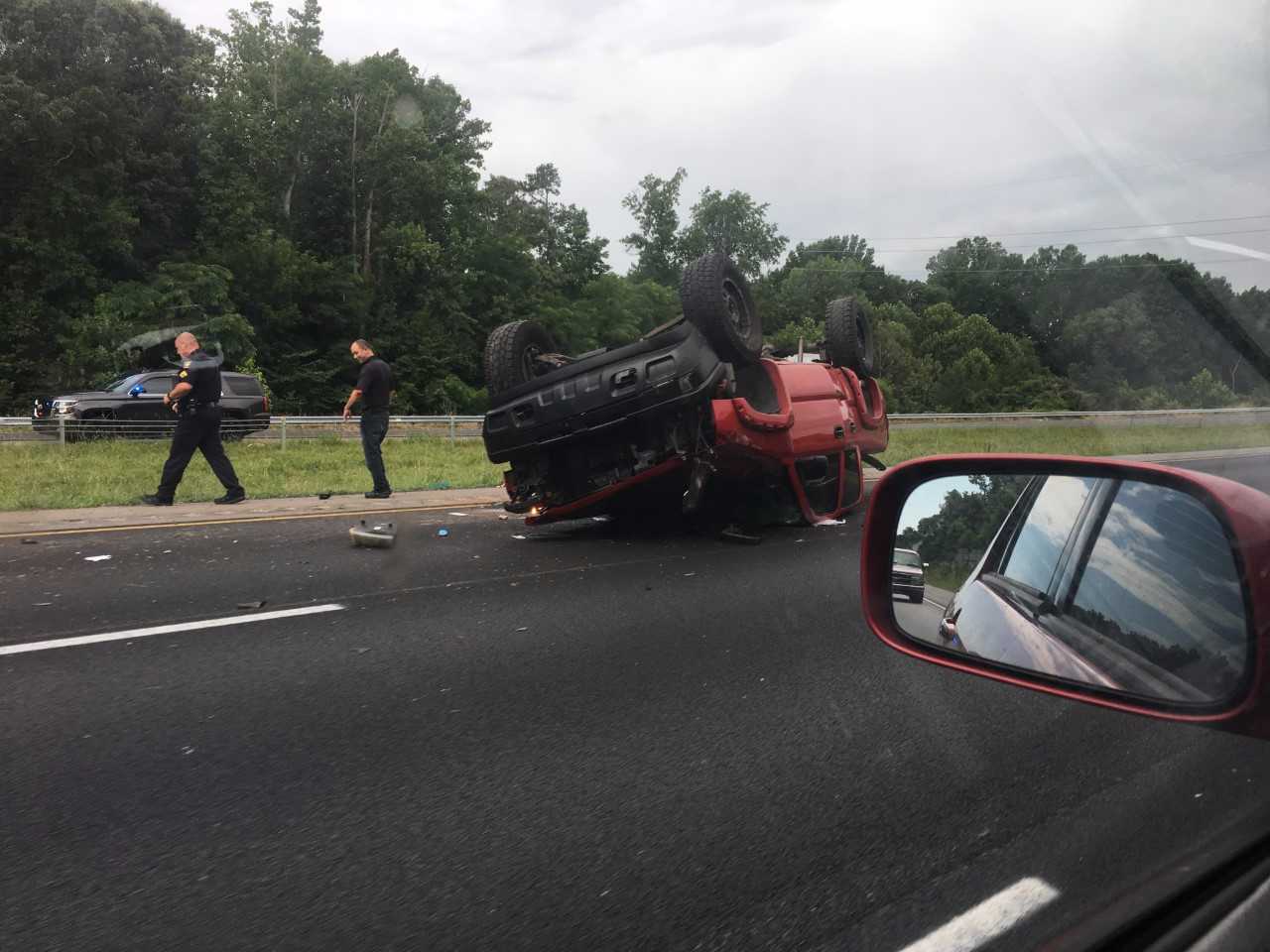 Car Flips On High Point Highway After Tire Failure | wfmynews2.com